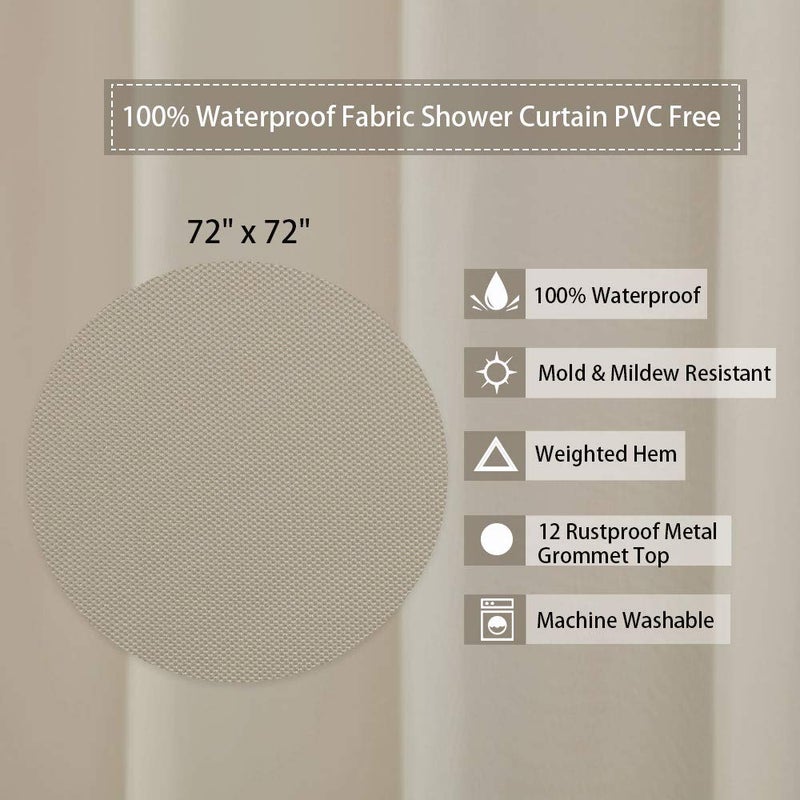 CAROMIO Hotel Quality 100% Waterproof Fabric Shower Curtain or Liner with Magnets for Bathroom, 72 x 72 inches, Tan - Image 2